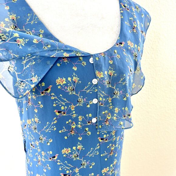 Altar’d State Sz Medium Baby Blue Floral Party Dress Ruffle Shoulder Sheer Lined - Picture 4 of 14